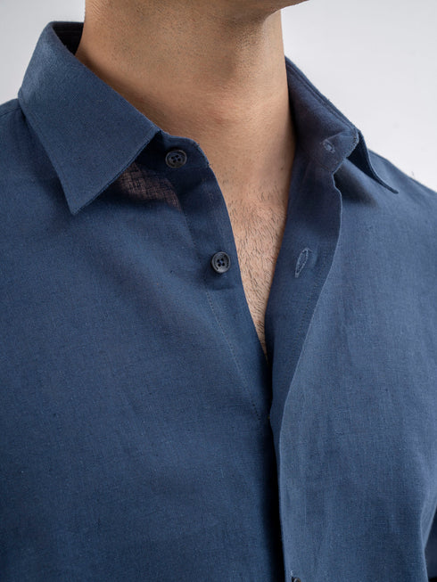 Blue Airy Linen Blended Shirt.