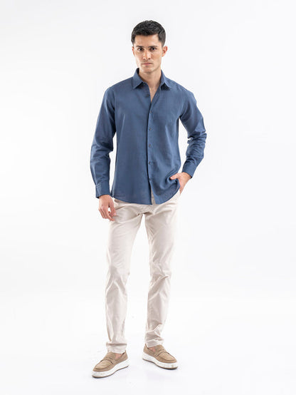 Blue Airy Linen Blended Shirt.