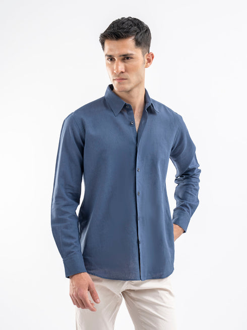 Blue Airy Linen Blended Shirt.