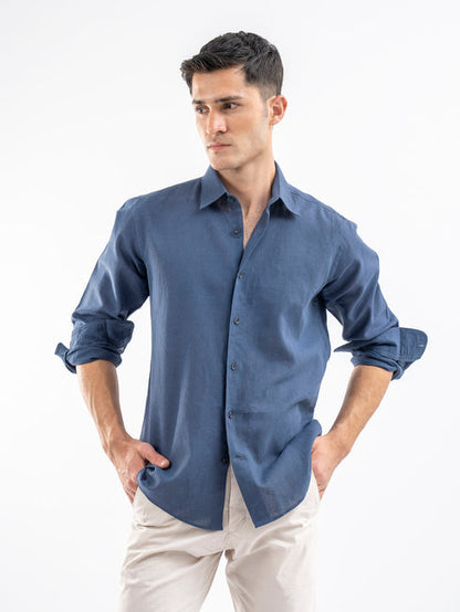 Blue Airy Linen Blended Shirt.