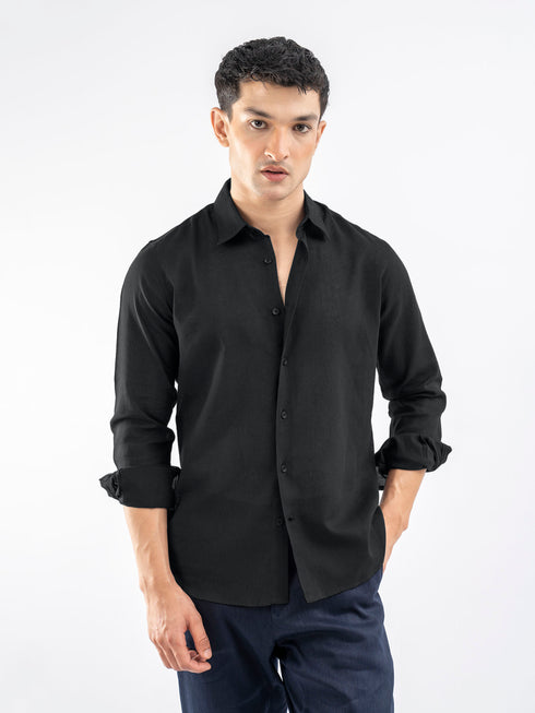 Black Airy Linen Blended Shirt.