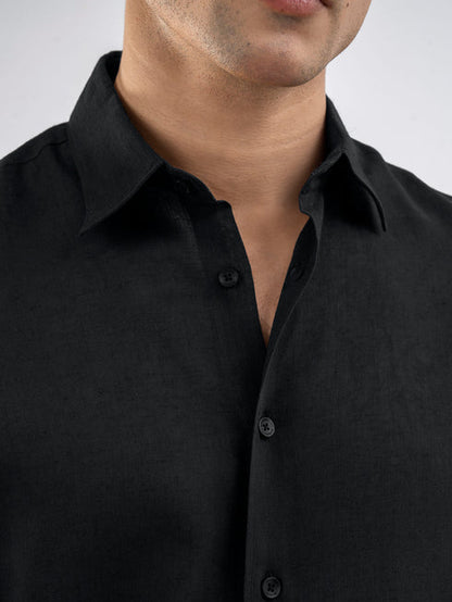 Black Airy Linen Blended Shirt.