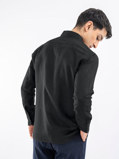 Black Airy Linen Blended Shirt.